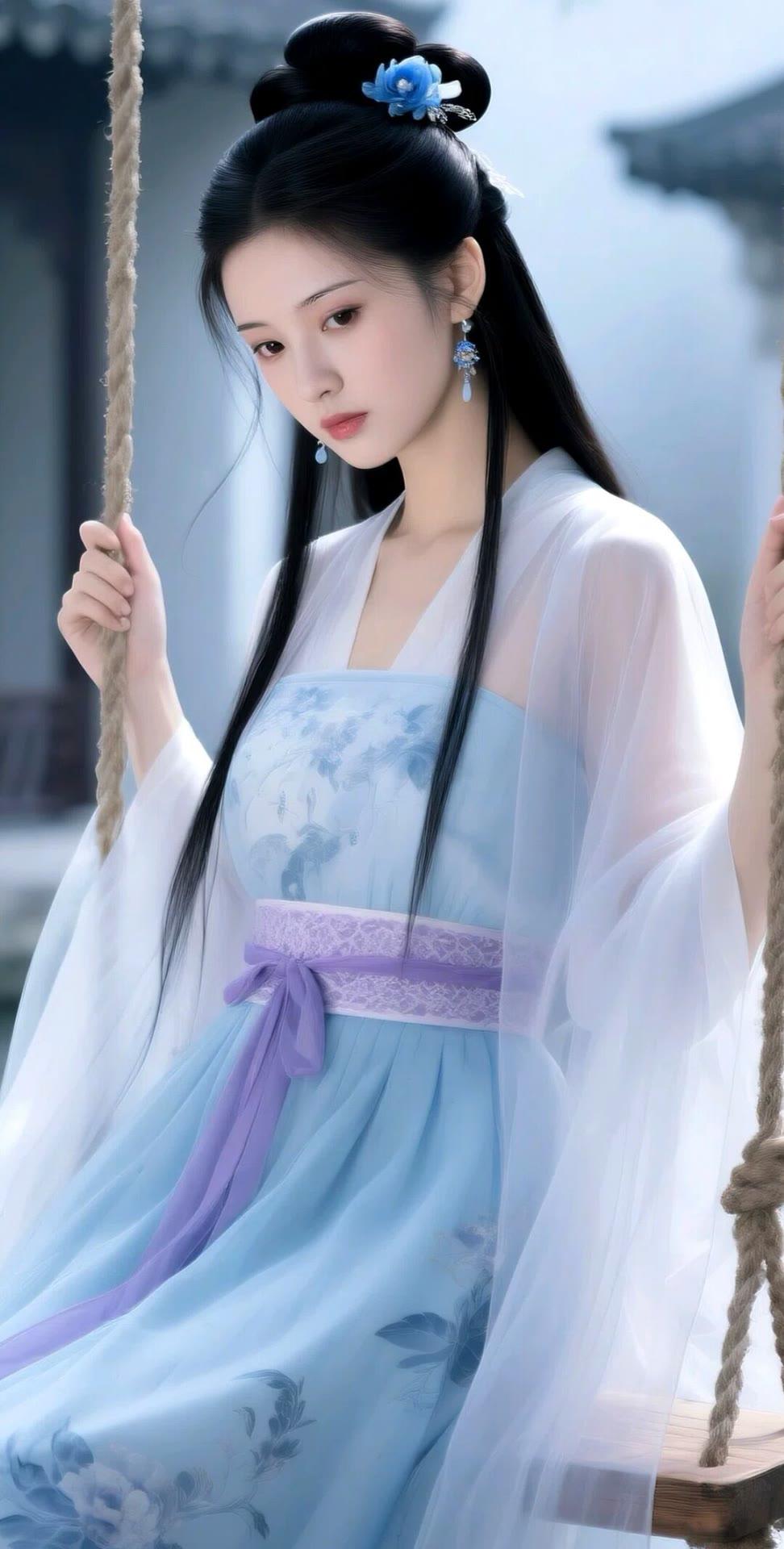 古装美人荡秋千，古风韵味十足！