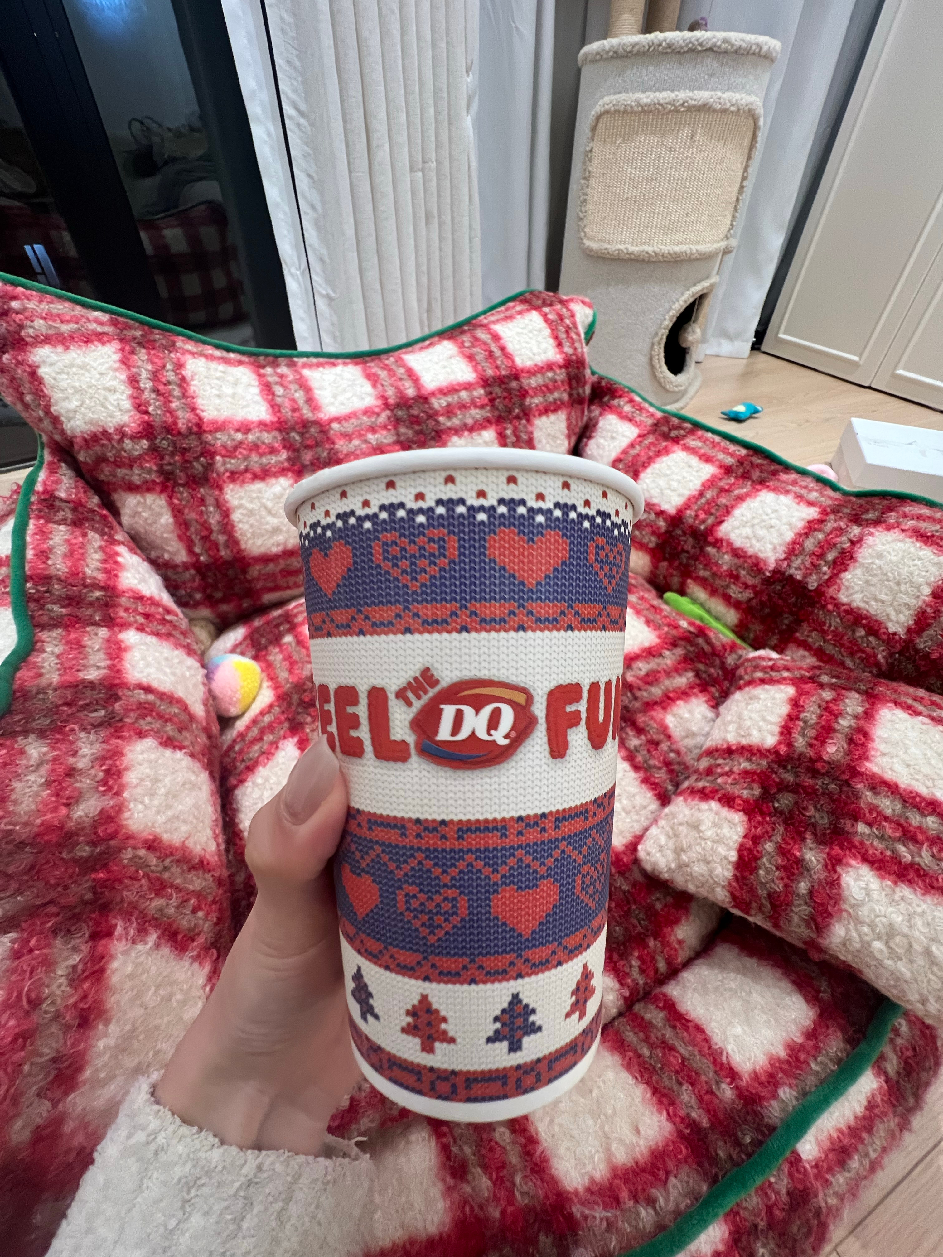 DQ的奶香曲奇暴风雪+曲奇碎+芝士蛋糕粒+布朗尼有没有懂的？我真的好爱 吃完像打