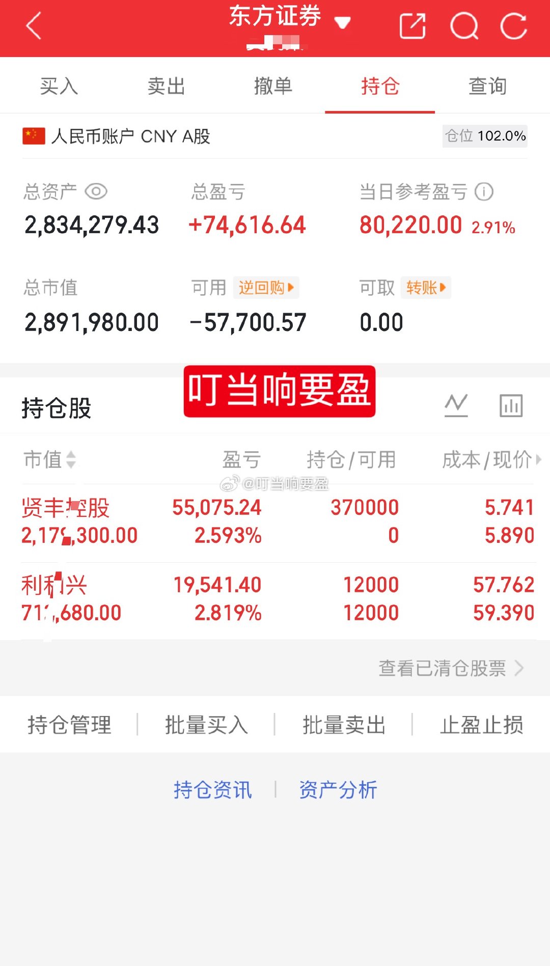 1百w挑战一年翻5倍（第93天）目前持有：301013利和兴今天买进：00214