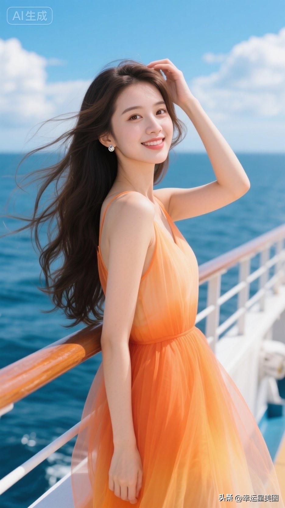 海边漫步，微风拂面，橙裙飘飘，尽享美好时光！🌊👗🌞