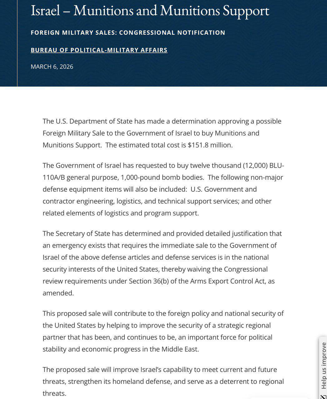🔻美国国务院绕过国会，授权向以色列紧急交付 1.2 万枚航空炸弹。🔻美国国务