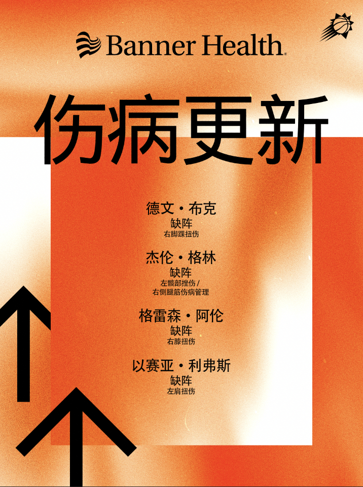 【今日伤病报告】❗️德文·布克（右脚踝扭伤）—— 缺阵❗️杰伦·格林（右腿筋伤病