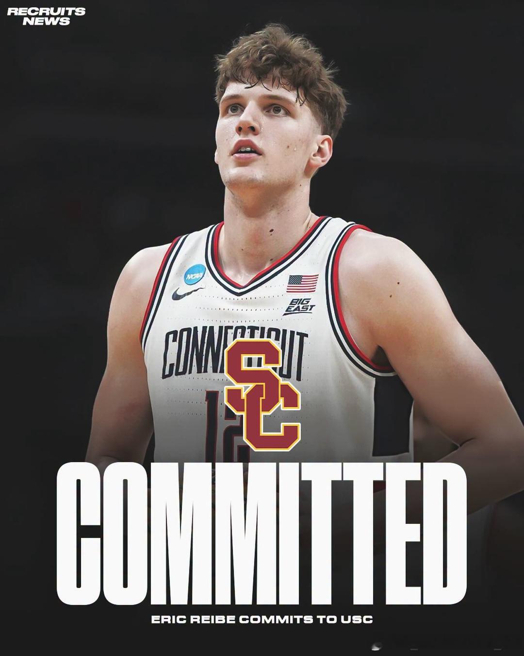 康涅狄格大学内线埃里克·赖伯(Eric Reibe)转学加盟南加大这位身高7尺1