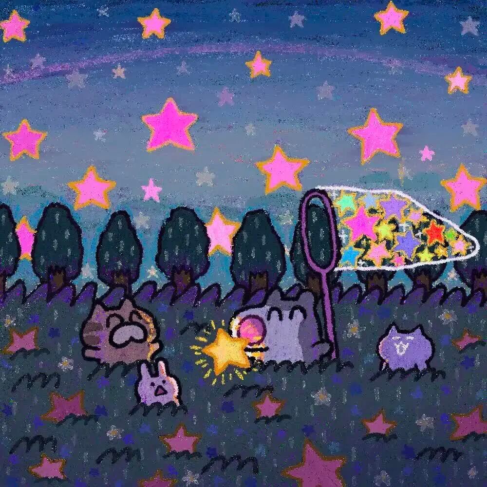蜡笔画涂鸦背景图蜡笔质感的童话世界，藏满星星与小动物  专栏 · 𝐰𝐞𝐜?