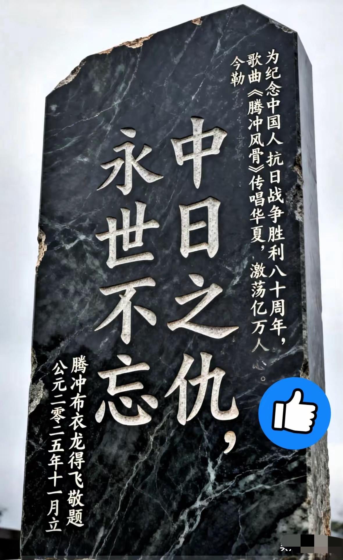 这块碑太硬气了，看得人热血翻涌、头皮发麻。
“中日之仇，永世不忘。”
满大街都在
