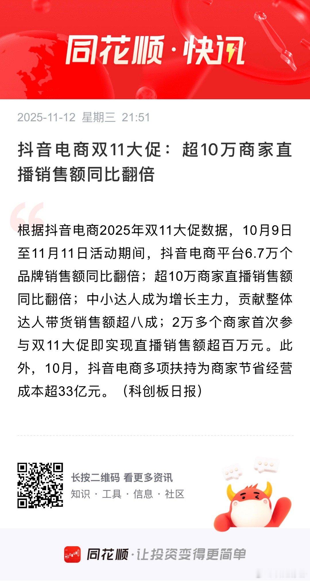 根据抖音电商2025年双11大促数据，10月9日至11月11日活动期间，抖音电商