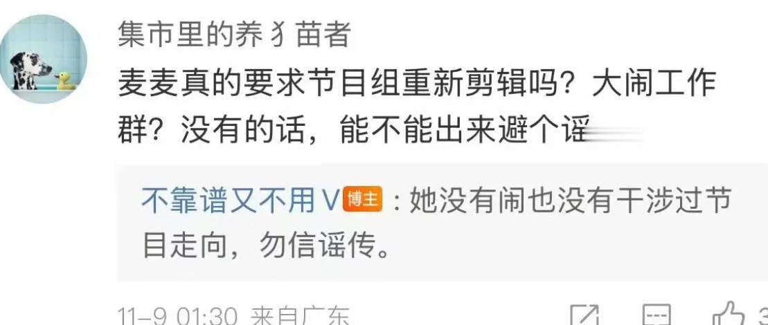 制片人否认麦琳要求重新剪辑：她没有干涉过节目走向11月9日，《再见爱人4》制片人