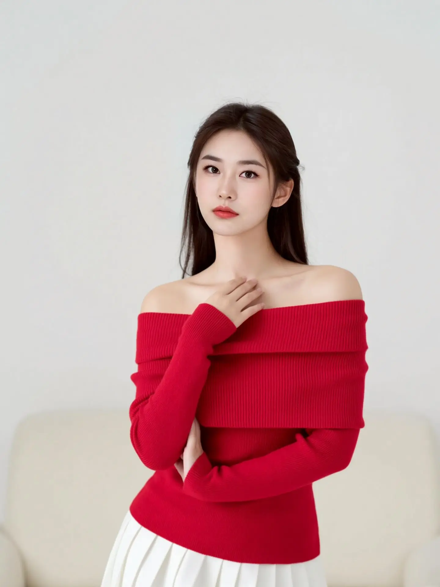 AI露肩红装照 ai创作