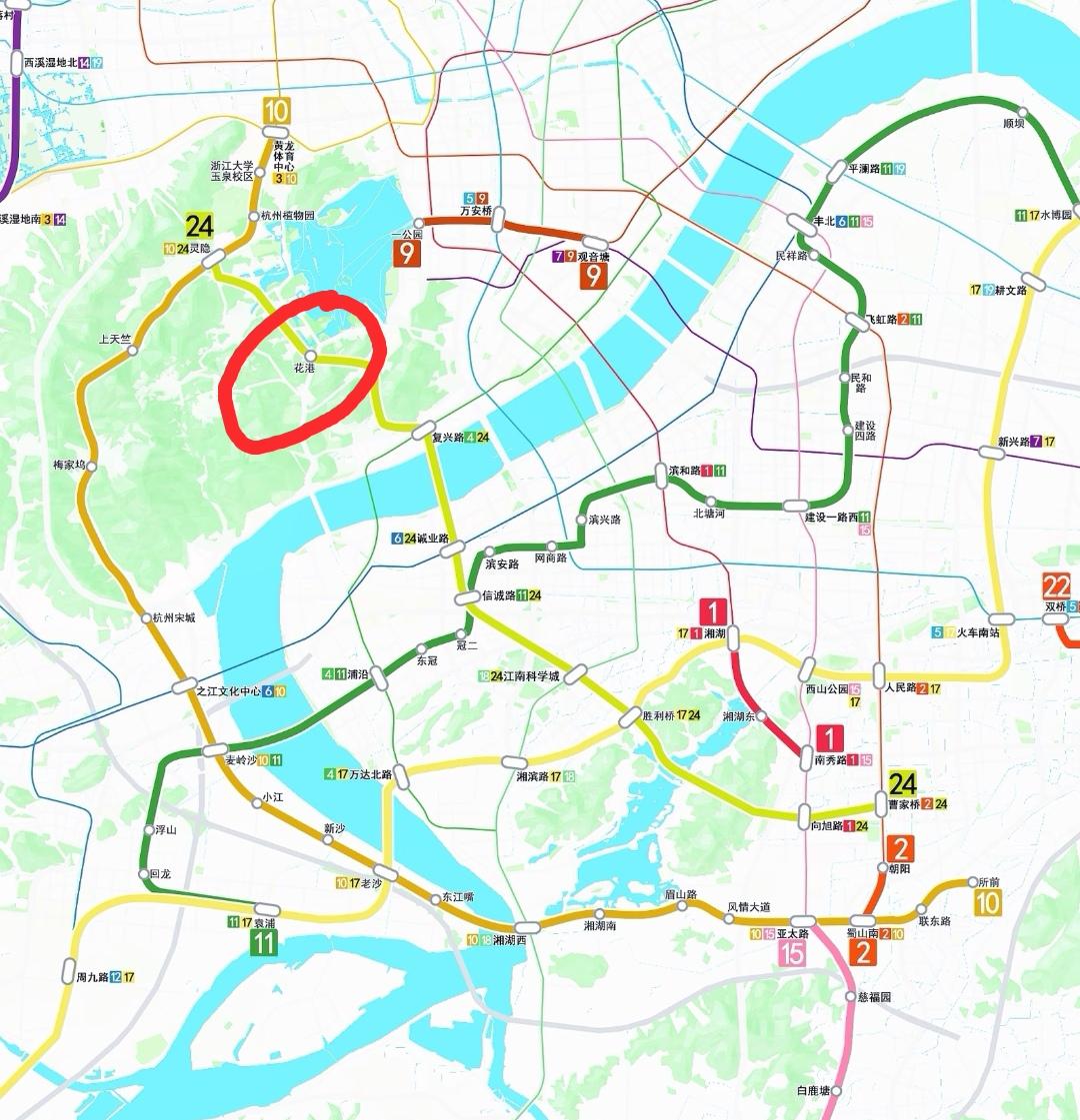 杭州地铁24号线规划的好，把西溪湿地、灵隐寺、西湖串联起来，尤其西湖的花港站把西