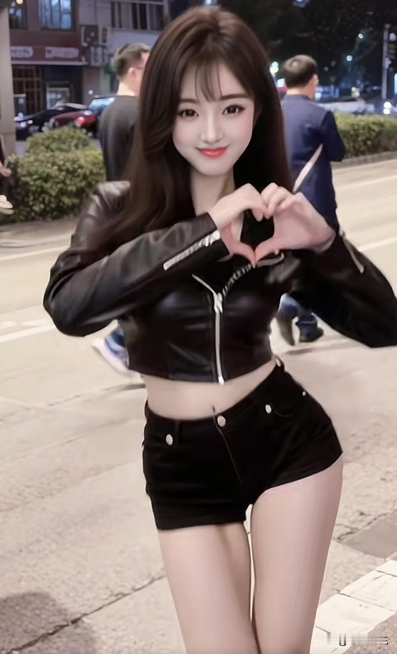 夜色中的甜美女孩，用爱心比出幸福瞬间💖✨甜美女自拍 治愈心情萌美女 治愈心情萌