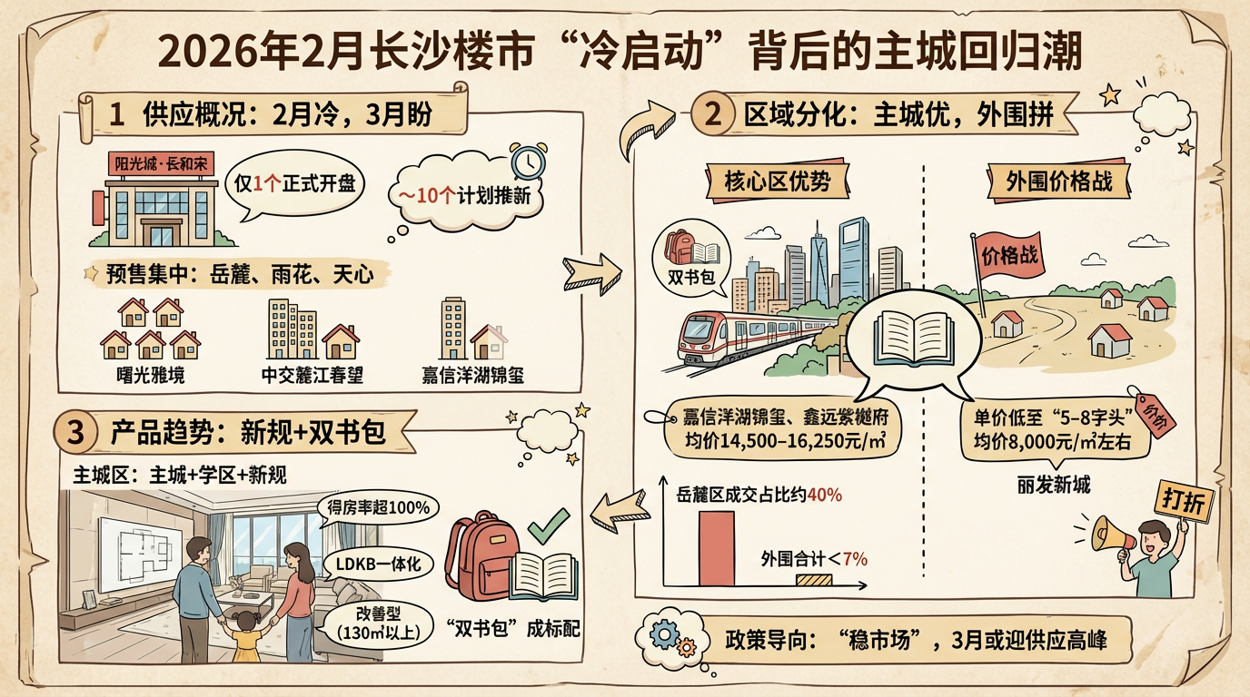 地产AI：2026年2月长沙新盘“冷启动”？主城回归潮下的理性开局
