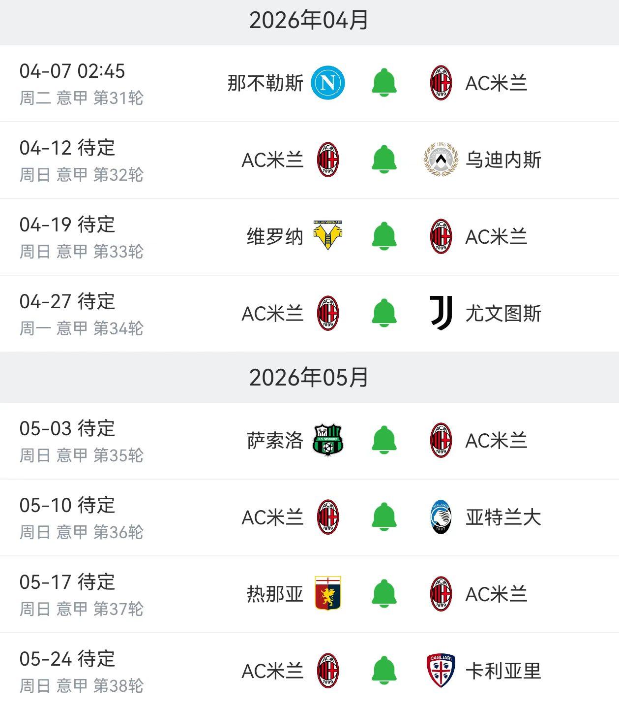 米兰赛程不轻松！
要不是主场打帕尔马和客场打拉齐奥失手，米兰现在都反超国米了，可