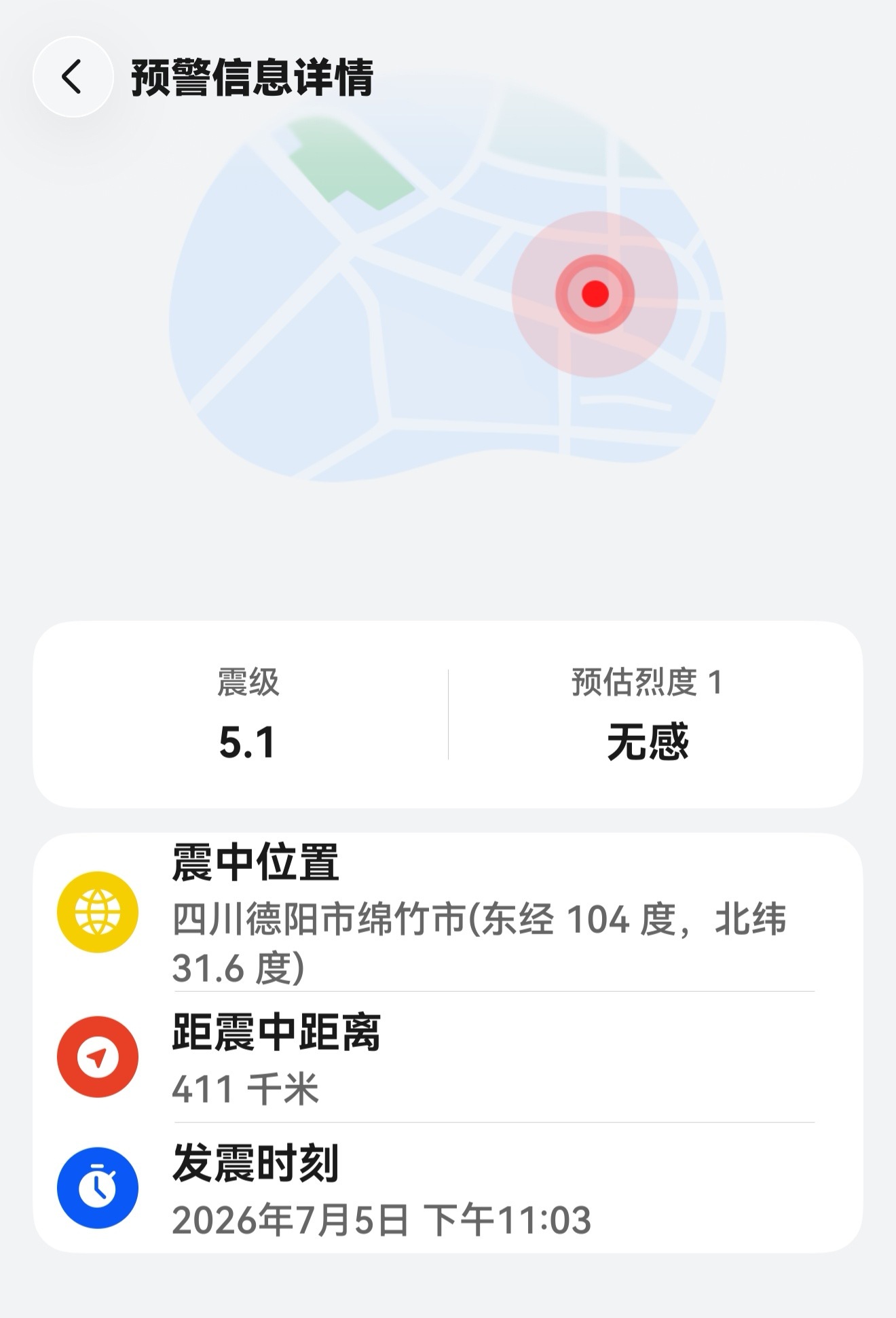手机收到了四川德阳市绵竹地震预警，愿大家平安