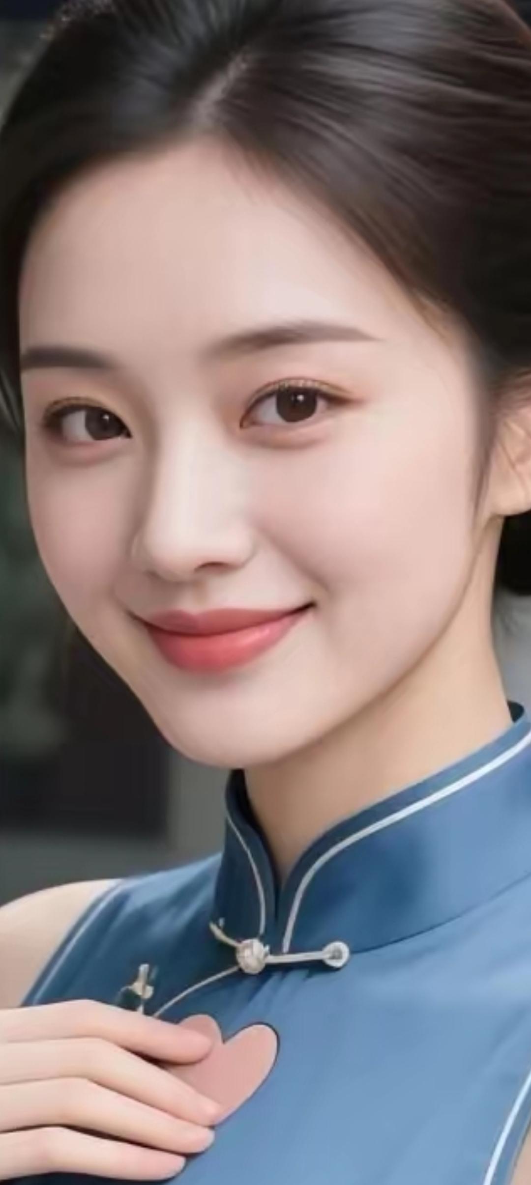 优雅蓝裙，甜美笑容，气质动人！