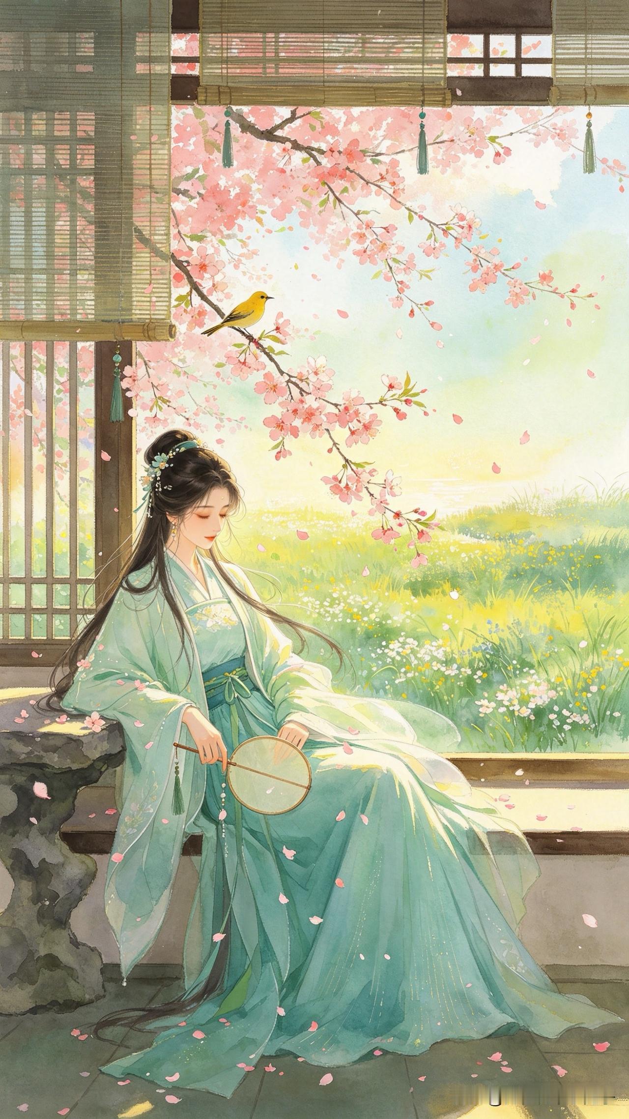 东风先到小桃枝，
吹绿窗纱透晓曦。
一点春心无处着，
       
…………请