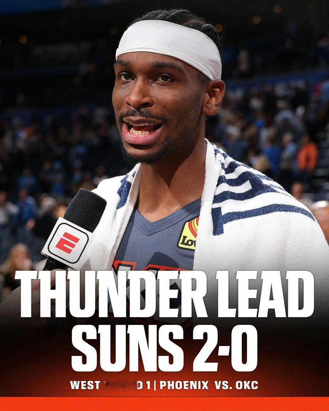 雷霆120-107再胜太阳，大比分2-0领先。这场球争议和意外都不少，第四节开局