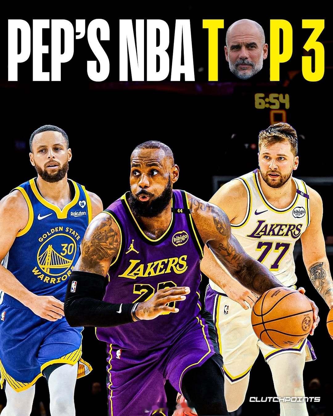 足球名帅瓜迪奥拉，称后乔丹时代他最喜欢的三个NBA球星是：库里、卢卡和詹姆斯。 