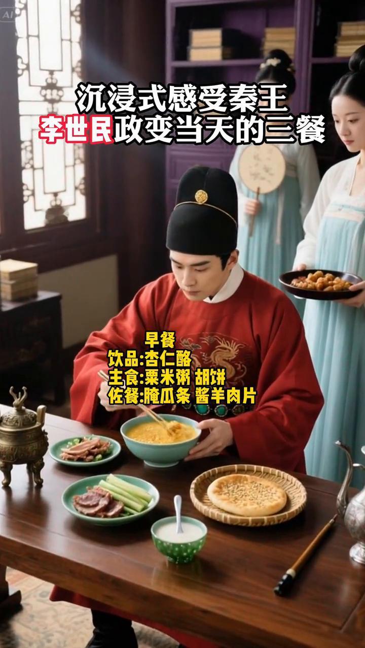 李世民一天吃什么？沉浸式感受秦王李世民政变当天的三餐。
·早餐：饮品：杏仁酪，主