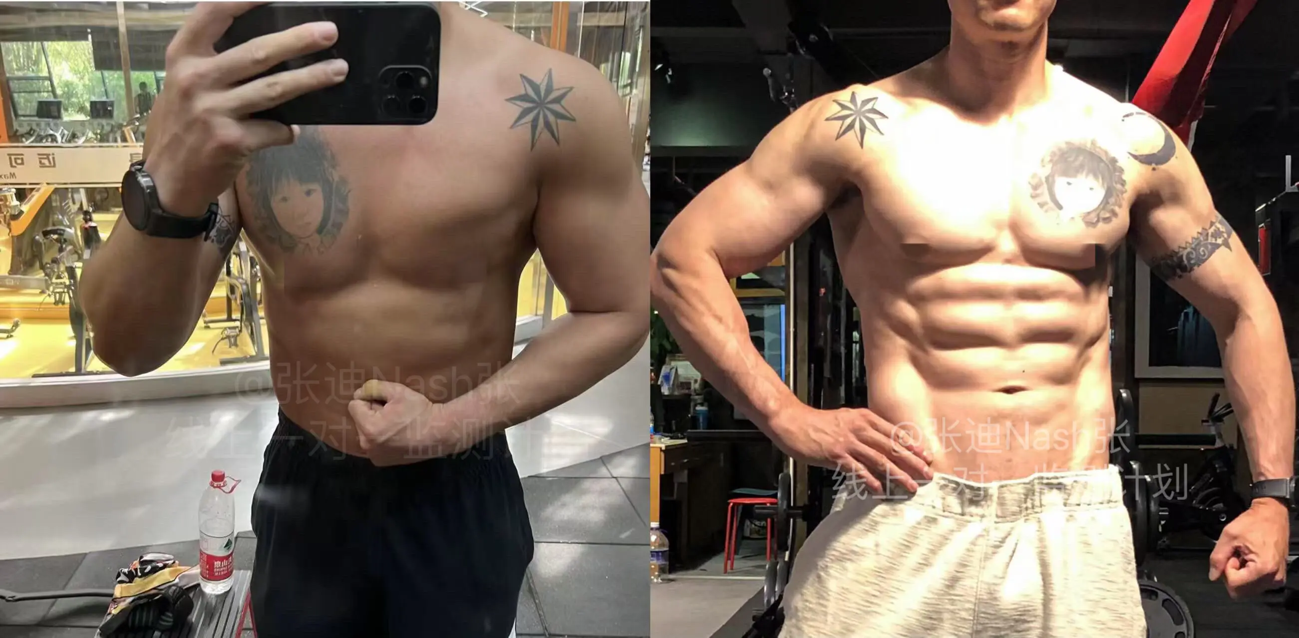 🈷️一对一线上监测。业飞的正面肌肉形态平滑规整，胸腹块面清晰，这次减...