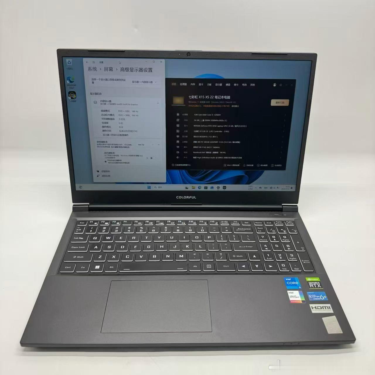 22款七彩虹将星X15-xs  15.5英寸  i5-12500H处理器 16G