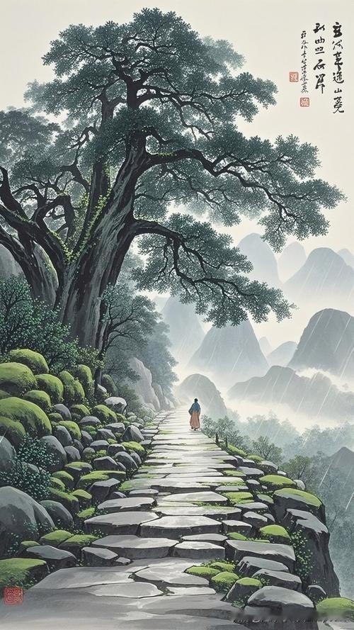 《琅琊山六题·石屏路》
——宋 · 欧阳修
石屏自倚浮云外，
石路久无人迹行。