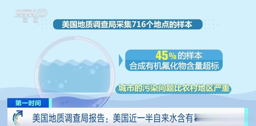美国地质调查局近日发布的一份调查报告显示，美国近一半的自来水中合成有机氟化物含量