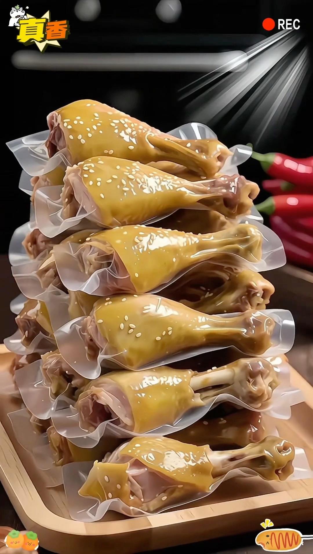 香辣盐焗鸭小腿。太过瘾了！这个香辣鸭小腿严选优质部位、红棕外皮裏满辛香...