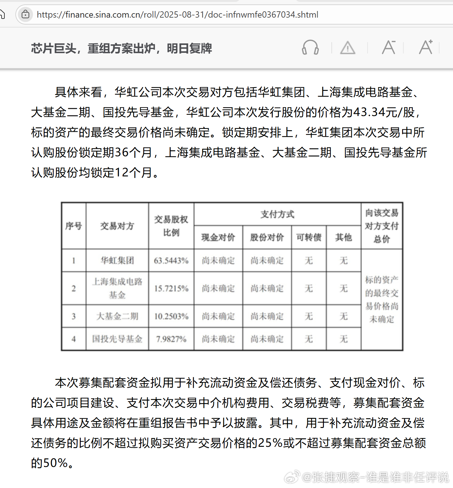 #张捷财经# 看一下中芯国际和华虹的发行价就很有故事，华虹的定增价格还不及当初的