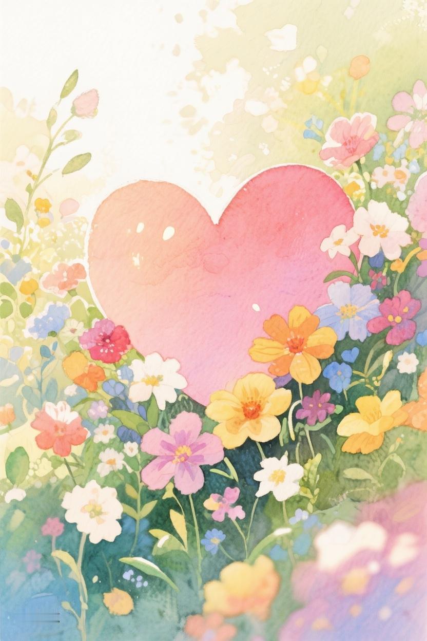AI随心绘心型花海绽于绿野，缤纷色彩似梦。每一朵花，都藏着生活里的小确幸✨