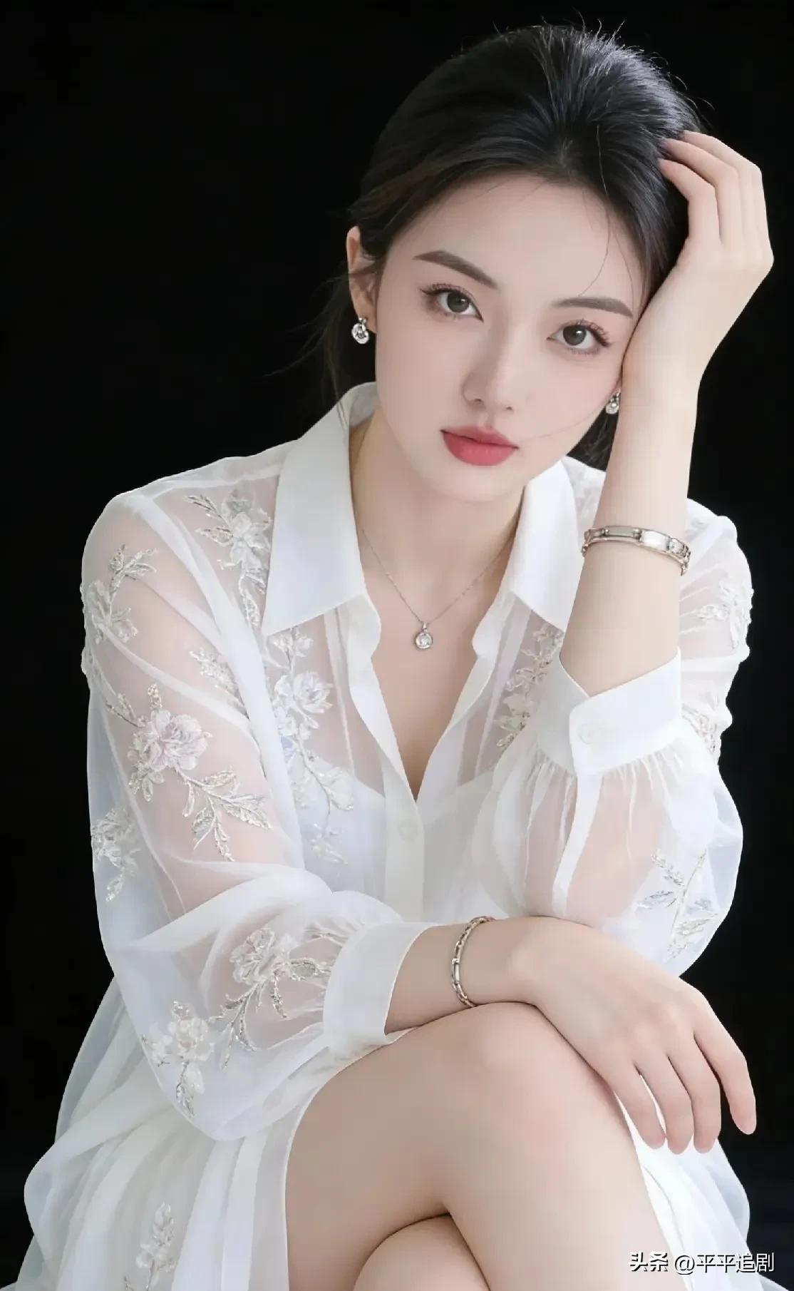 白纱轻覆，绣纹藏着温柔，在纯粹底色里，晕开一抹清冷又诗意的美。