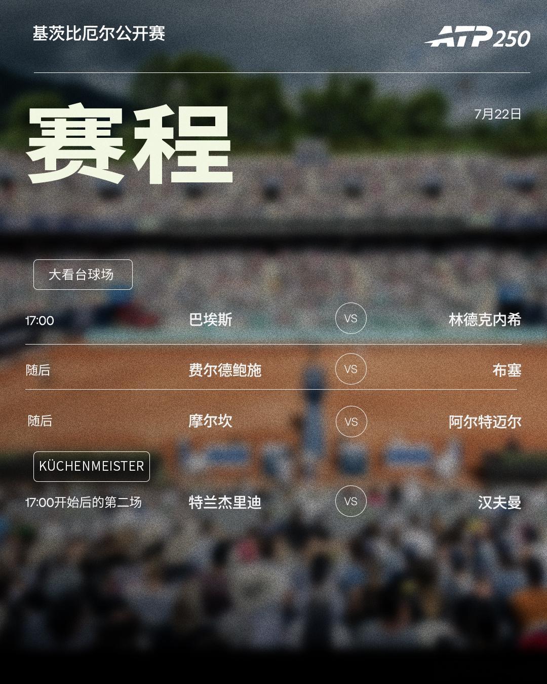 两站 ATP250 红土赛事周三赛程如下，均为北京时间📅📍埃斯托利尔🎾博杰