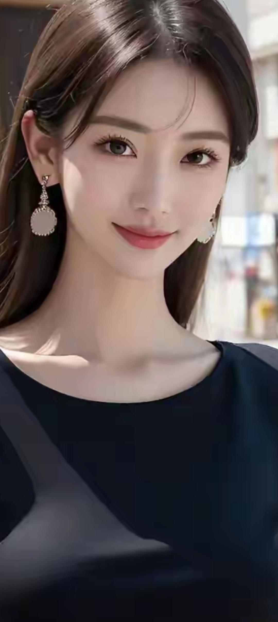 优雅黑裙，闪耀耳环，都市时尚女性