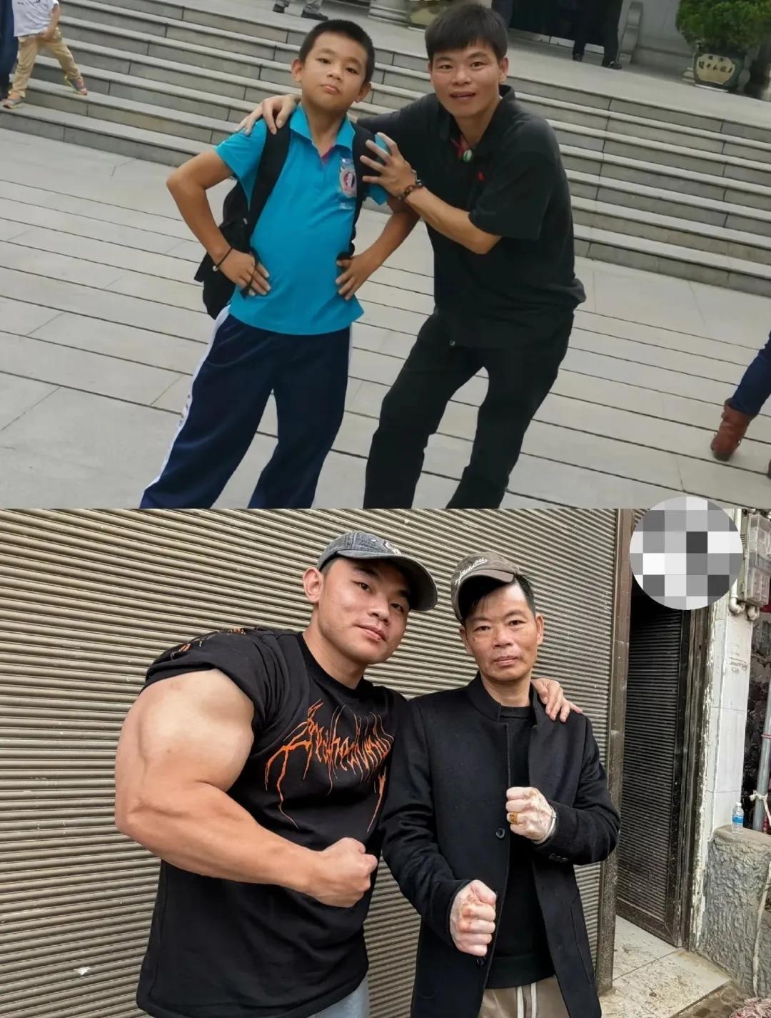 父子二人二十年前后对比，看这肌肉，是不是遗传了老爸的优良基因？哈哈，老爸也挺壮的