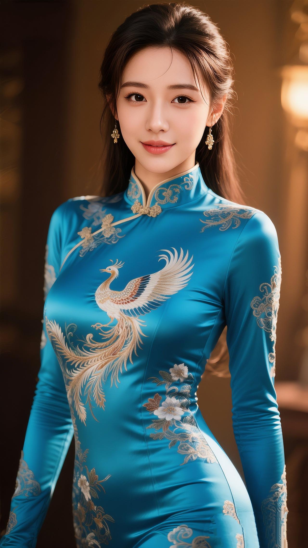 《穿旗袍的女子，是流动的诗行》
 
锦缎裁云，盘扣锁香
一袭雅韵，漫过旧时光
青