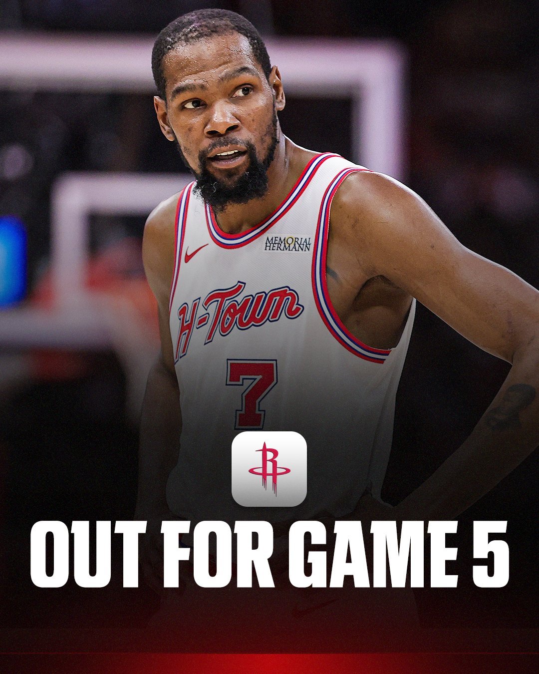 真的不打！火箭伤病报告确认杜兰特缺席G5。而里夫斯依旧是赛前决定。 火箭vs湖人