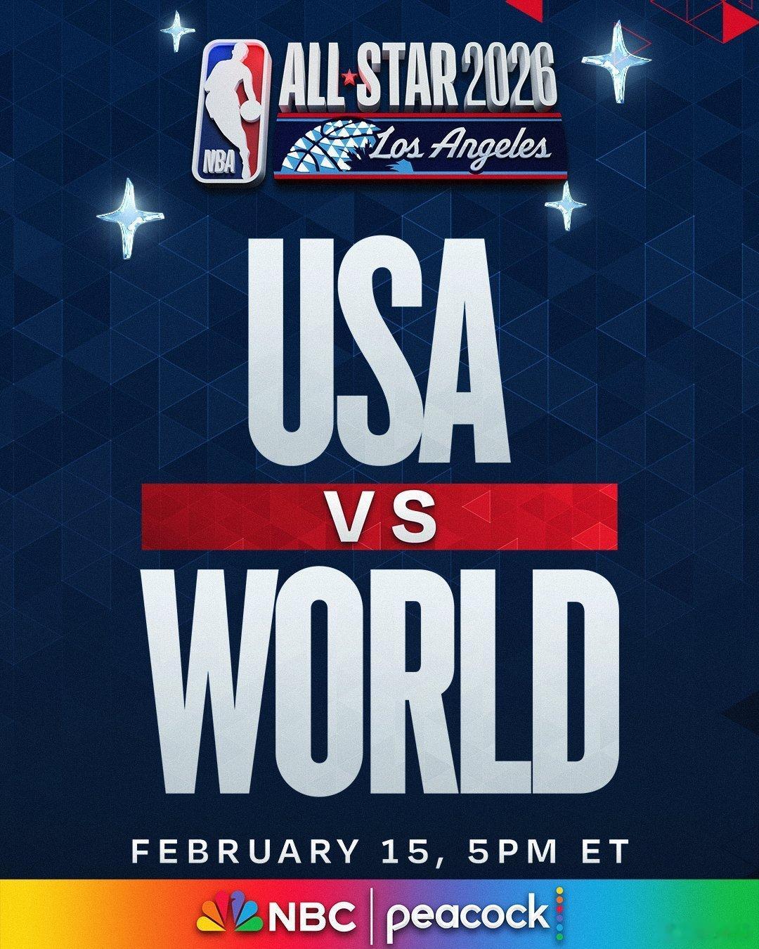 NBA今日公布了本赛季全明星赛的全新赛制：由两支美国本土球员队伍和一支世界联队参