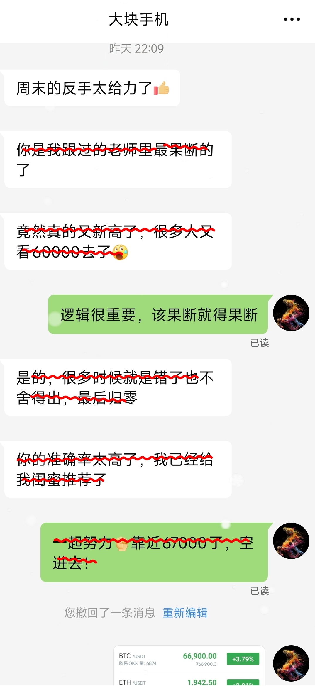 一切都是按照计划行事，知行合一！BTC：66900空📉65900，跌1000點