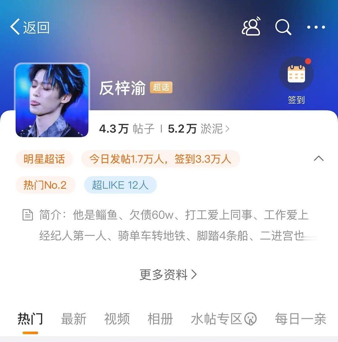 反梓渝超话一天增加五万人，奶黄包也凑热闹去了，不就是杂志登顶内娱第一了吗，都这么