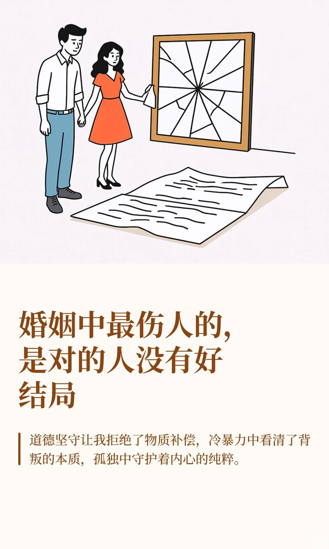 婚姻中最伤人的，是对的人没有好结局。我出身书香门第，父母都是老师，我们...