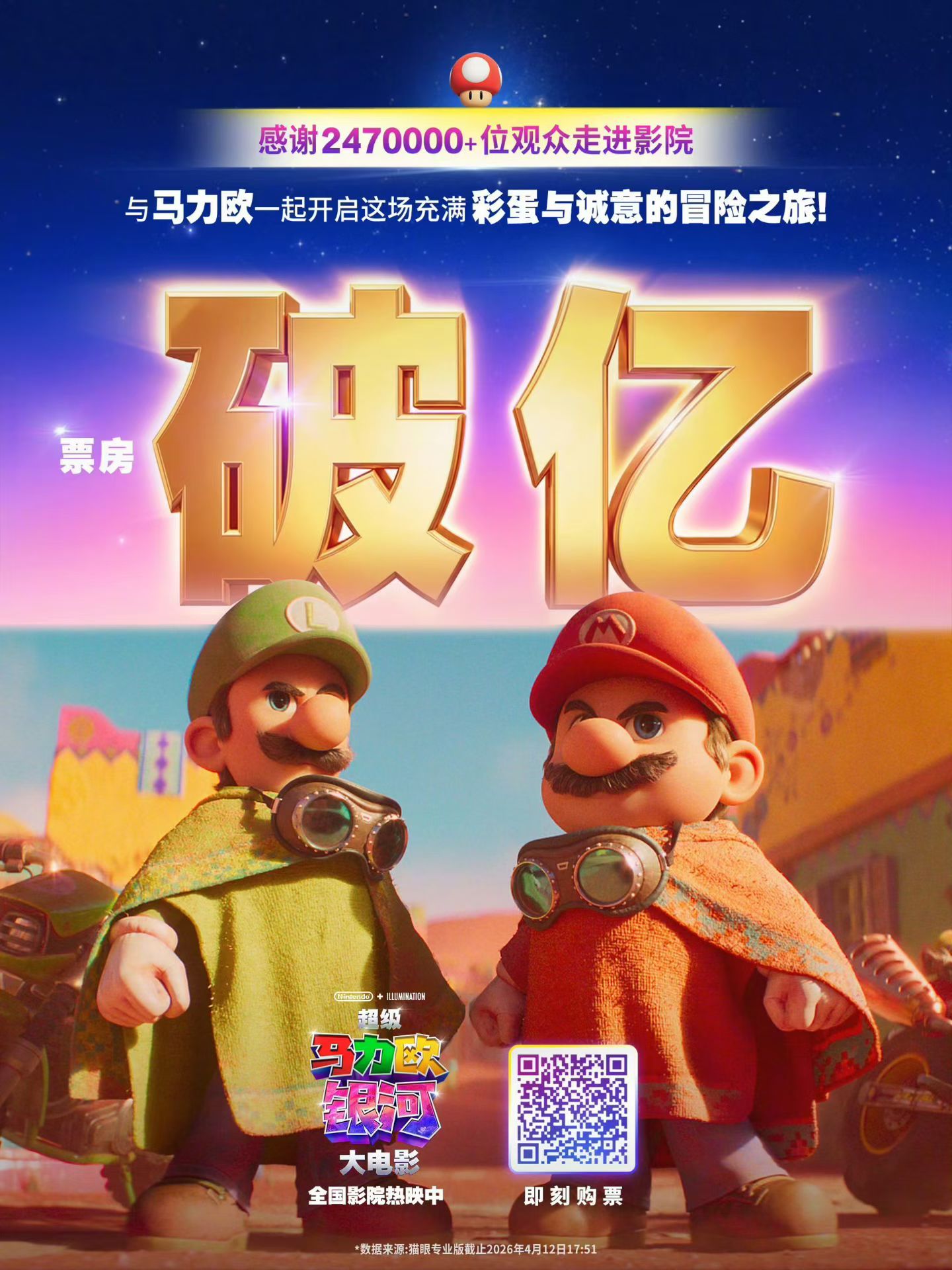 超级马力欧银河大电影票房破亿春节后3部好莱坞电影破亿，1部国产片破亿，所以进口片