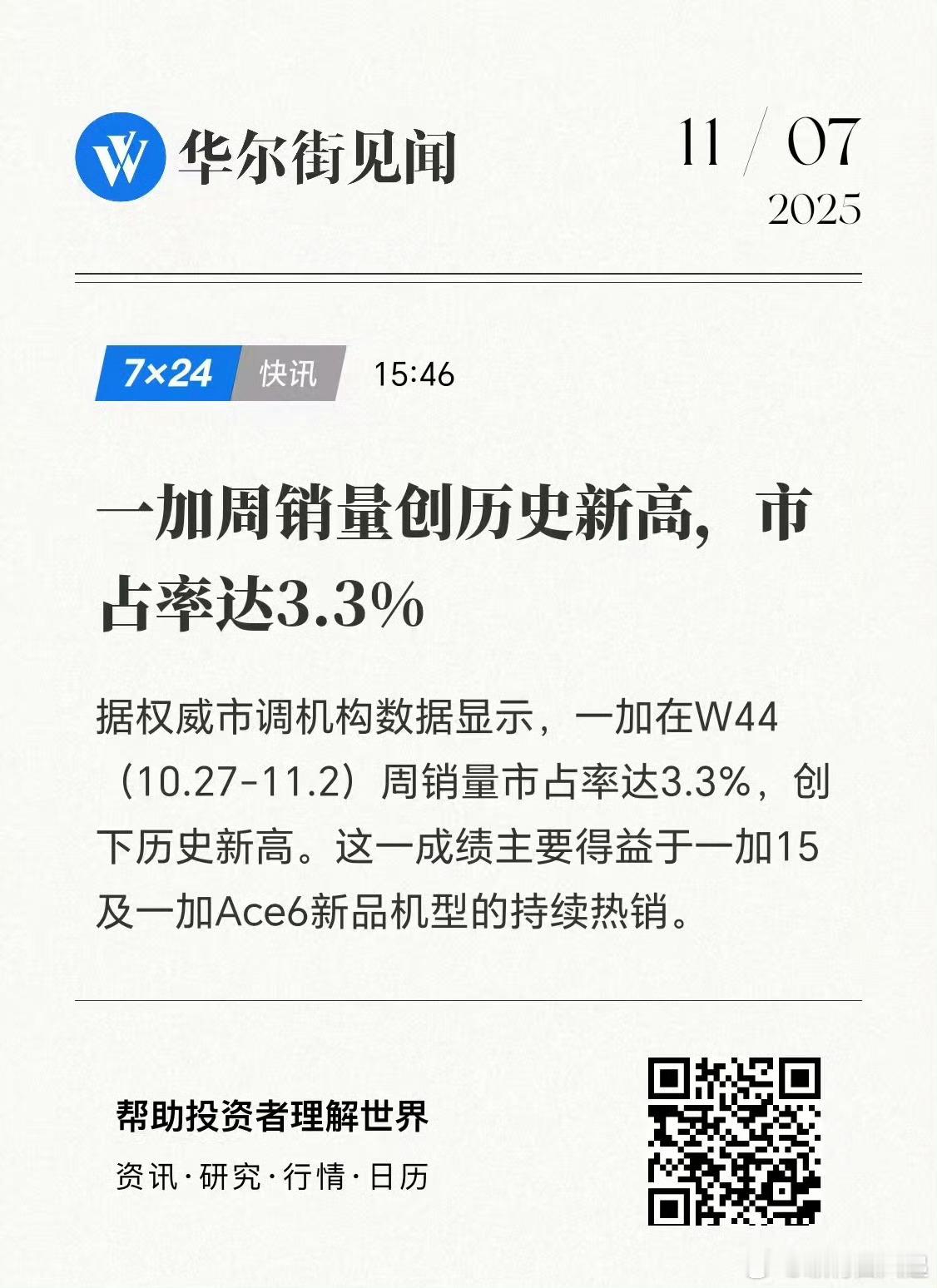 一加15 和一加Ace6的热销，直接助力一加品牌市场份额首次突破3.3%，202