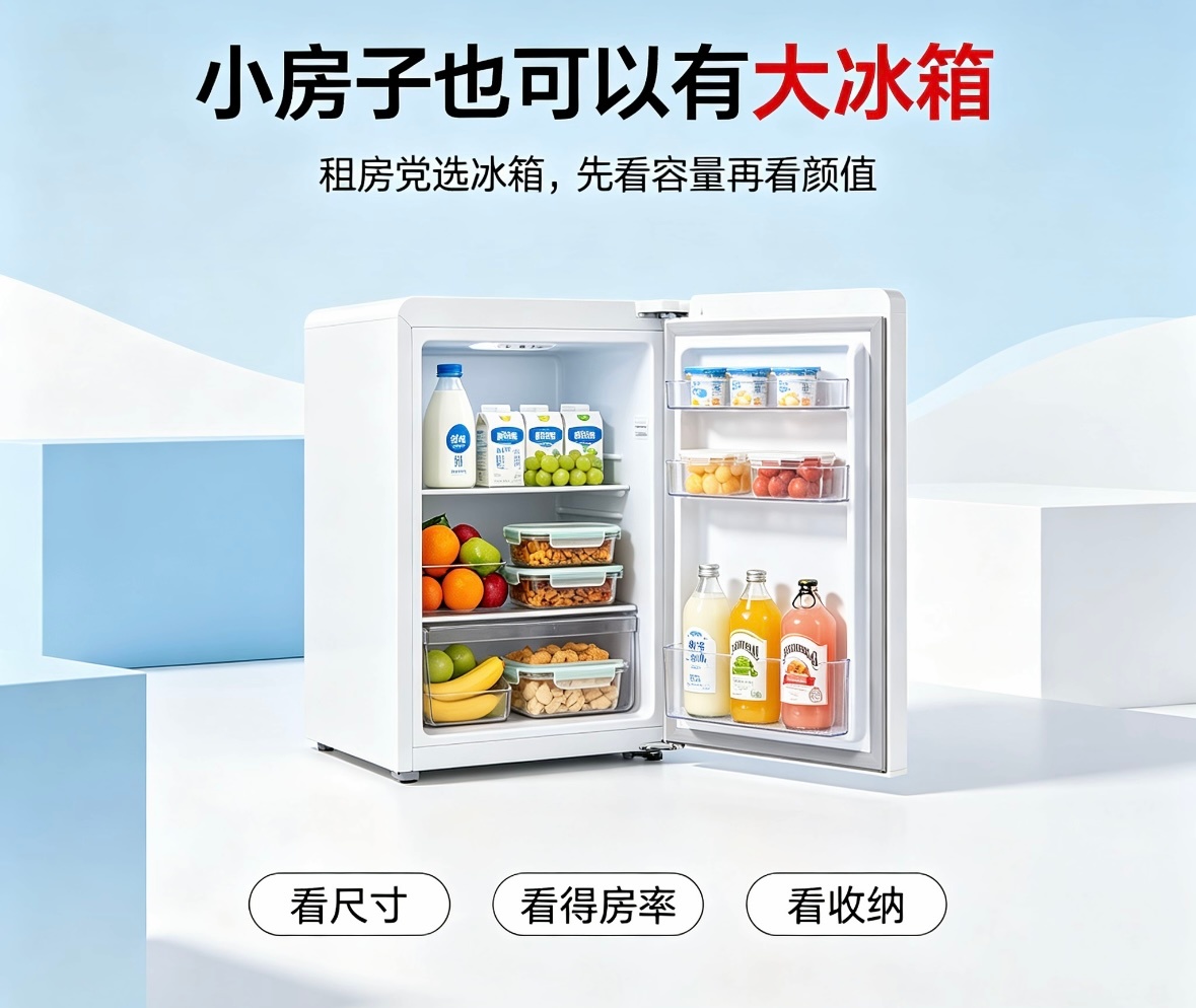 其实我觉得小户型、租房党选冰箱，别光盯着机身外观大小。选机要匹配家里预留尺寸，更