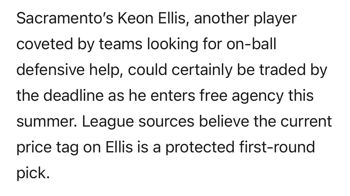 湖人记者Dan Woike：国王队大概率会在交易截止日前将埃利斯送走。联盟消息人