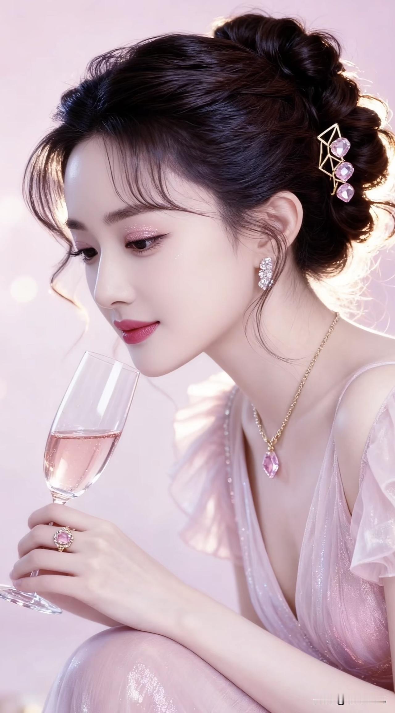 优雅粉裙下的浪漫时光，举杯邀月，尽享温柔时光。🍷✨粉裙花畔照 温柔粉色裙 粉裙