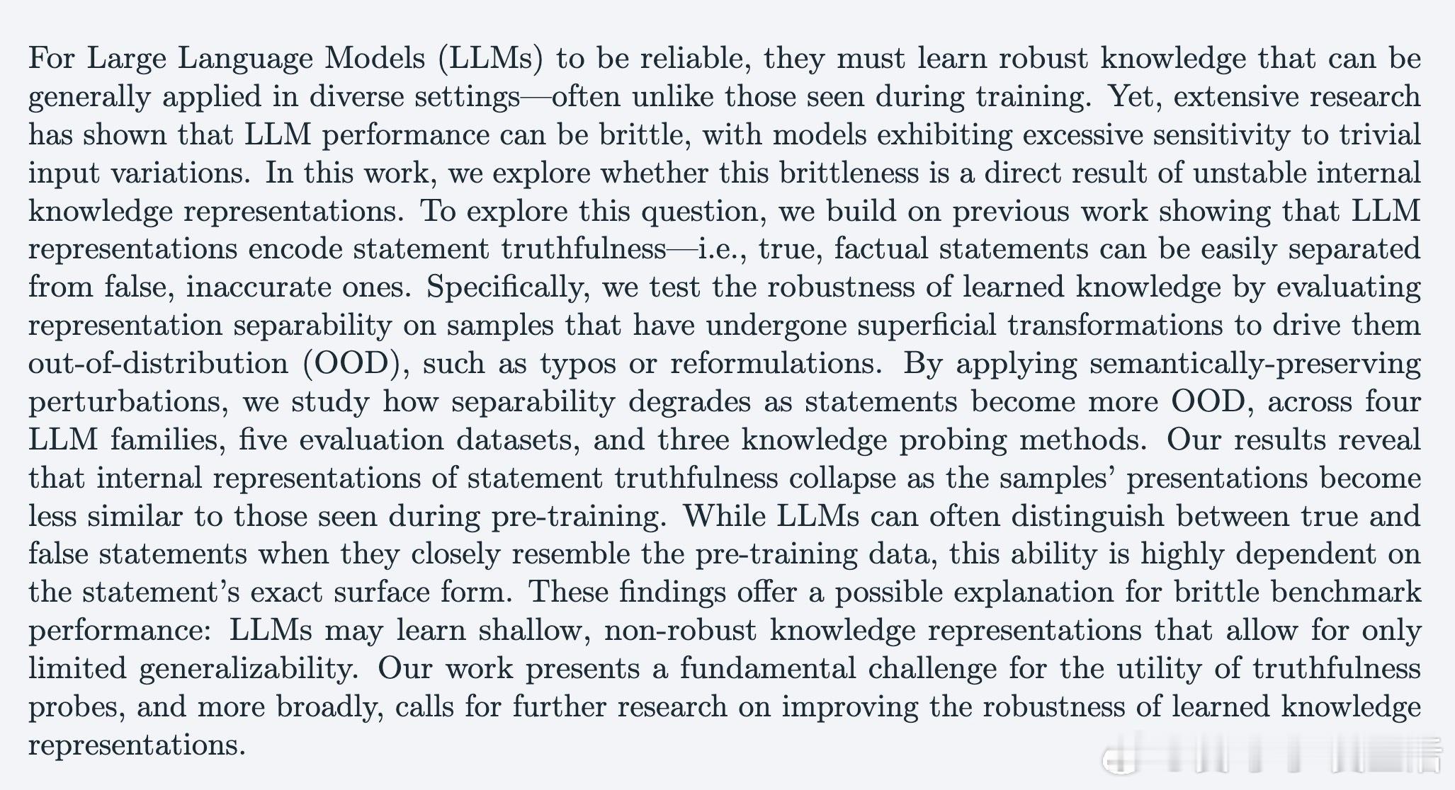 [LG]《LLM Knowledge is Brittle: Truthfuln