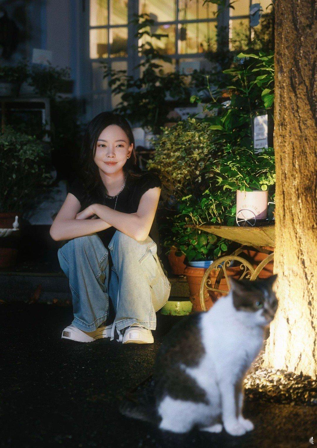 于文文好一个猫宝女于文文带猫上班、跟猫贴贴还不够，见了流浪猫都忍不住唠半天，伺候