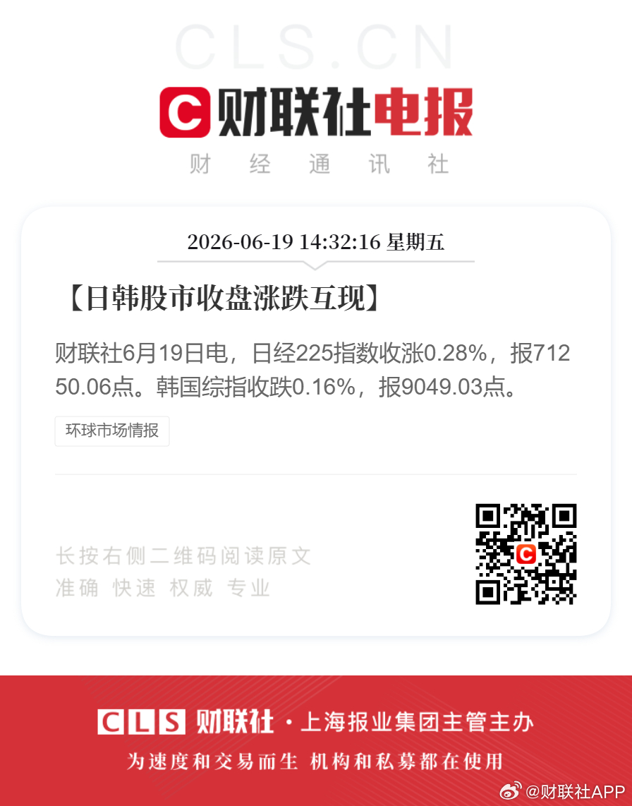 韩国股市收跌【日韩股市收盘涨跌互现】财联社6月19日电，日经225指数收涨0.2