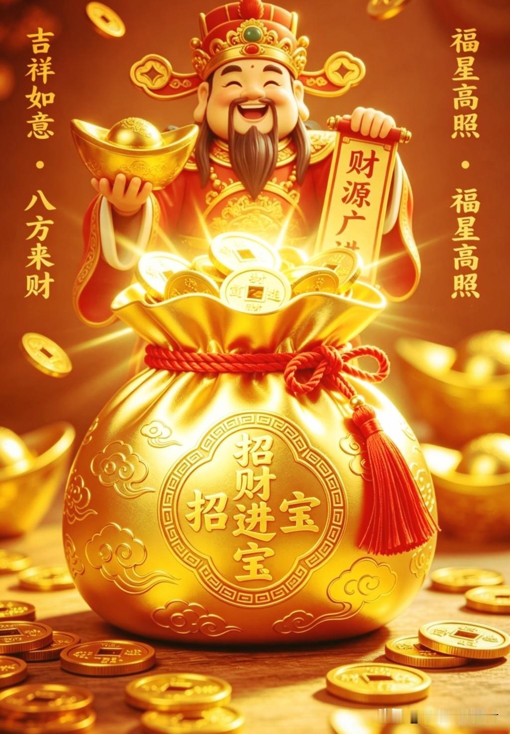 福星高照财源广，
吉气临门财宝多。