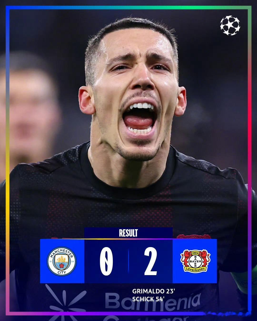 曼城主场爆大冷完败勒沃库森，赛后瓜迪奥拉表示是自己的责任。欧冠曼城0比2勒沃库森