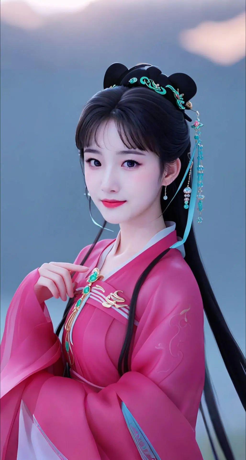 AI扩图 AI瓷肤玫裙少女